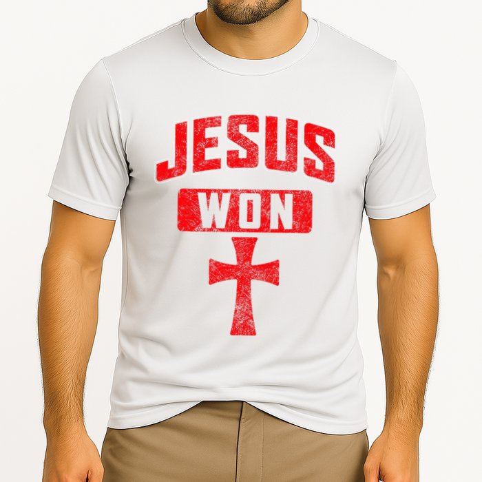 Jesus Won Cross Jesus Christian Faith Religious Cooling Performance Crew T-Shirt