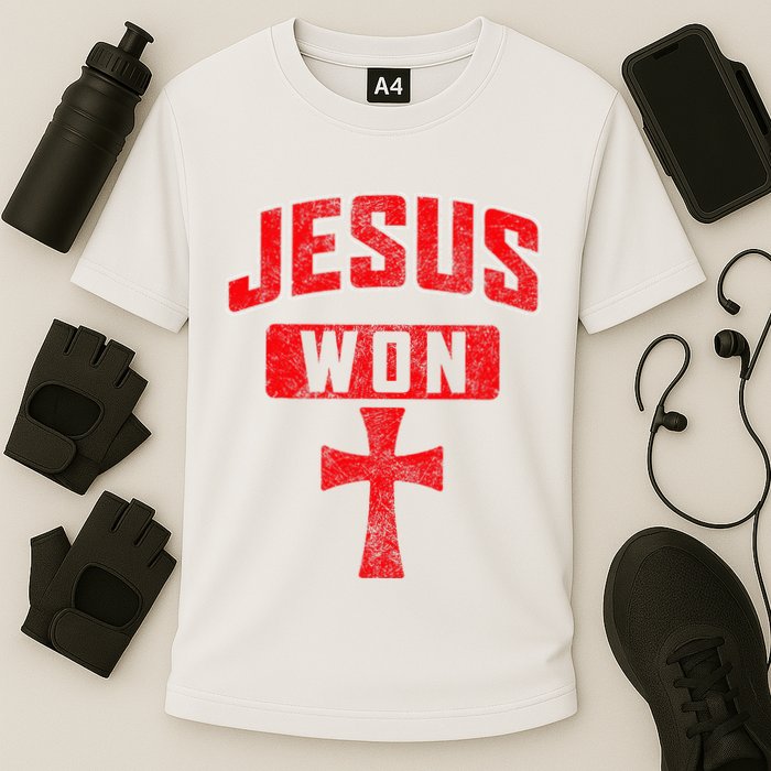 Jesus Won Cross Jesus Christian Faith Religious Cooling Performance Crew T-Shirt