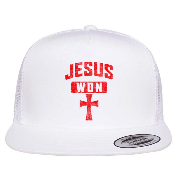 Jesus Won Cross Jesus Christian Faith Religious Flat Bill Trucker Hat