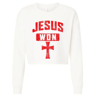 Jesus Won Cross Jesus Christian Faith Religious Cropped Pullover Crew
