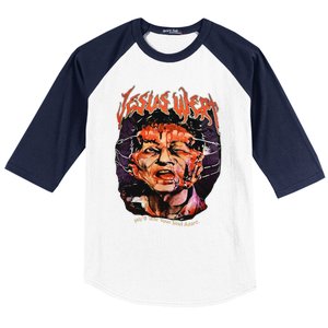 Jesus Wept Creepy Horror Halloween Baseball Sleeve Shirt