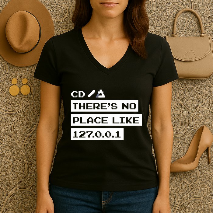 Jeffrey Way Cd ThereS No Place Like 127.0.0.1 Women's V-Neck T-Shirt
