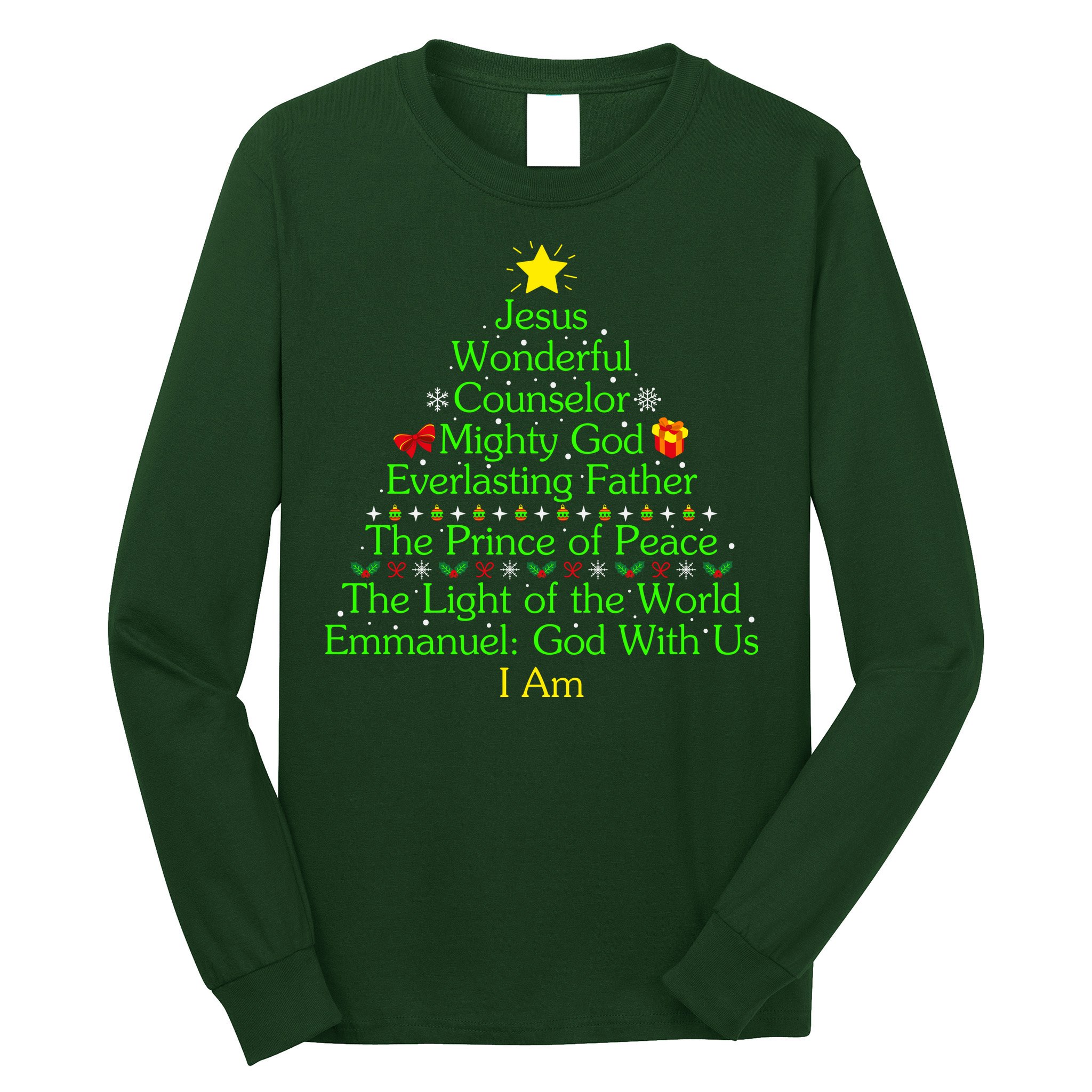 Jesus Wonderful Counselor Bible Verse Jesus Christmas Tree Jesus Star Long Sleeve Shirt