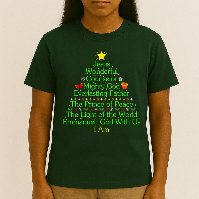 Jesus Wonderful Counselor Bible Verse Jesus Christmas Tree Jesus Star T-Shirt