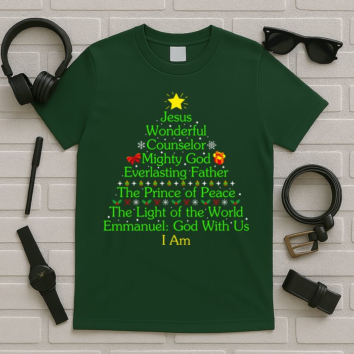 Jesus Wonderful Counselor Bible Verse Jesus Christmas Tree Jesus Star T-Shirt