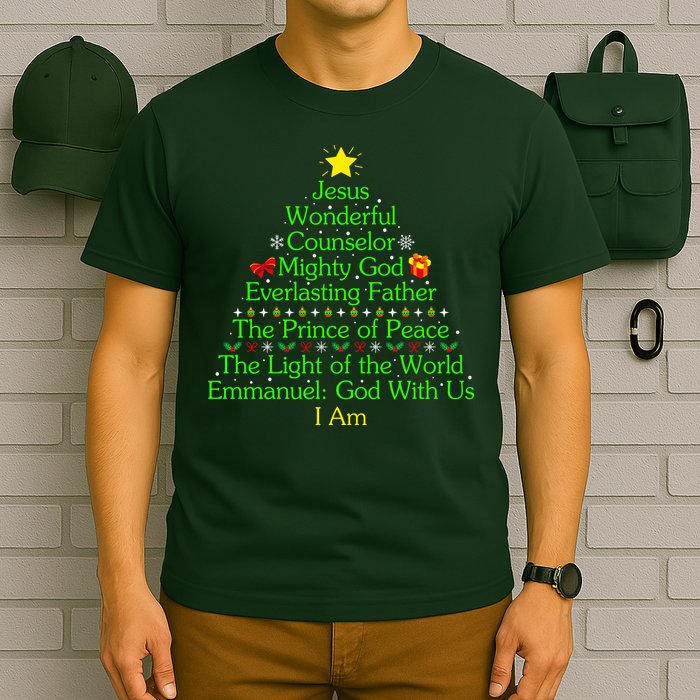 Jesus Wonderful Counselor Bible Verse Jesus Christmas Tree Jesus Star T-Shirt