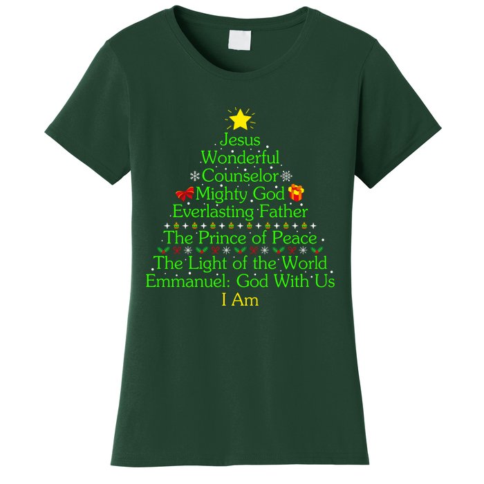 Jesus Wonderful Counselor Bible Verse Jesus Christmas Tree Jesus Star Women's T-Shirt