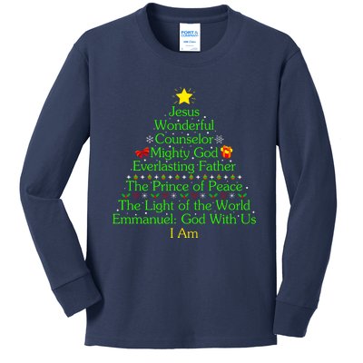 Jesus Wonderful Counselor Bible Verse Jesus Christmas Tree Jesus Star Kids Long Sleeve Shirt