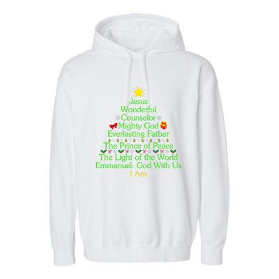 Jesus Wonderful Counselor Bible Verse Jesus Christmas Tree Jesus Star Garment-Dyed Fleece Hoodie