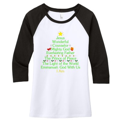 Jesus Wonderful Counselor Bible Verse Jesus Christmas Tree Jesus Star Women's Tri-Blend 3/4-Sleeve Raglan Shirt