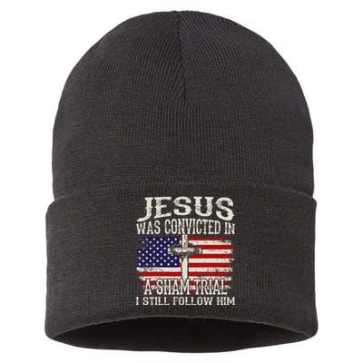 Jesus Was Convicted In A Sham Trial I Still Follow Him Sustainable Knit Beanie