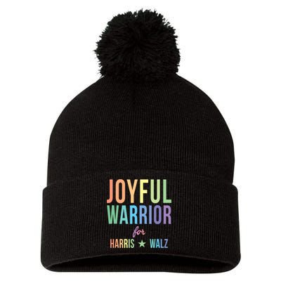 Joyful Warrior For Kamala Harris Tim Walz 2024 Pom Pom 12in Knit Beanie