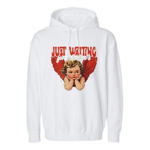 Just Waiting For ValentineS Retro Baby Cupid Valentines Day Garment-Dyed Fleece Hoodie