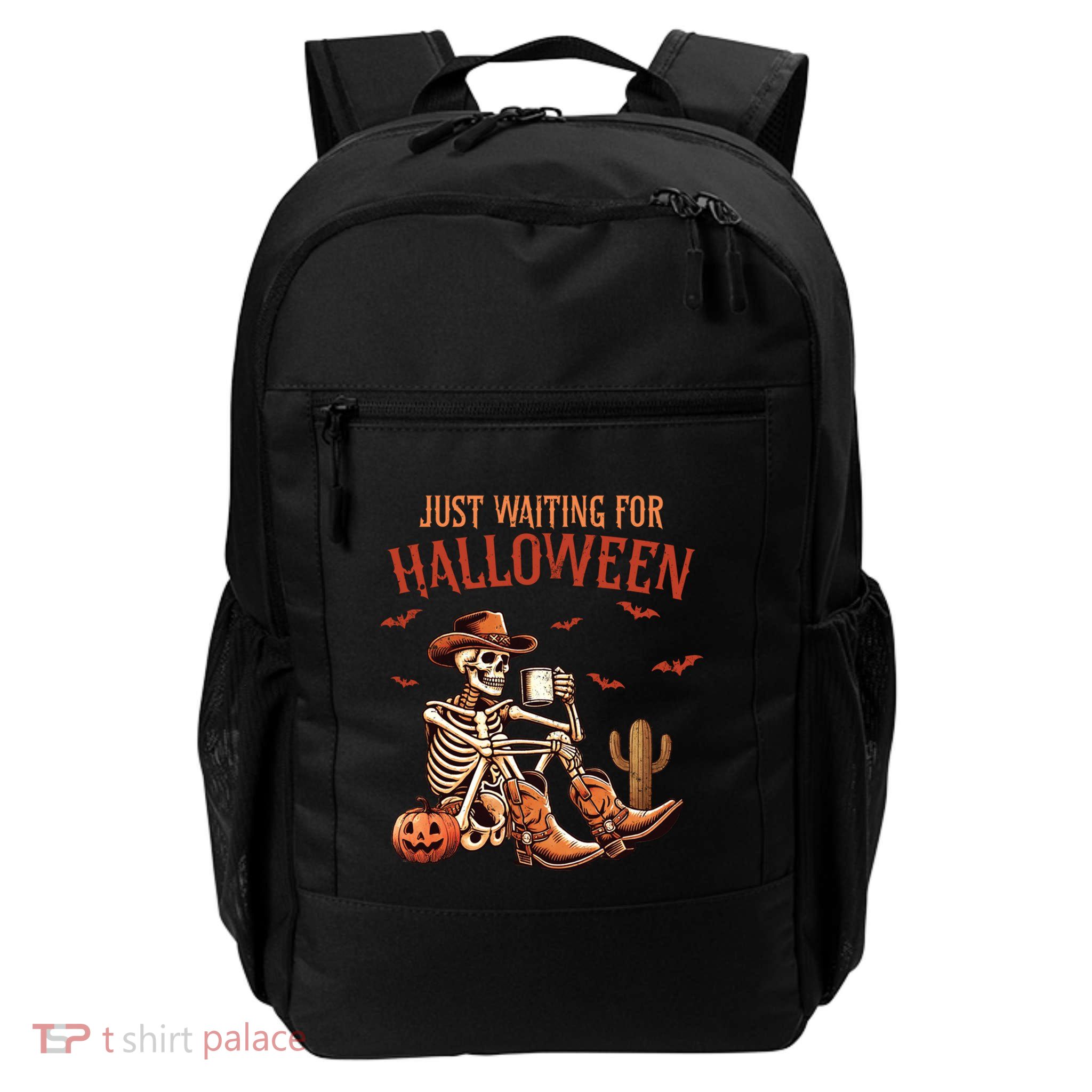 Just Waiting For Halloween Funny Skeleton Western Halloween Gift Daily Commute Backpack