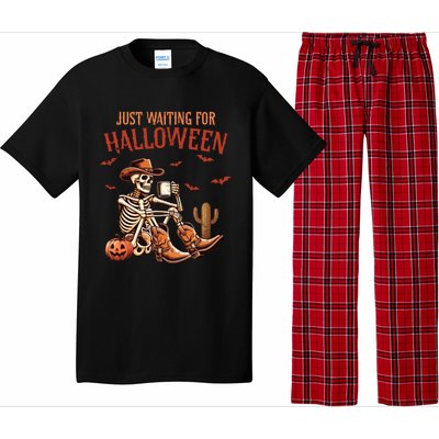 Just Waiting For Halloween Funny Skeleton Western Halloween Gift Pajama Set