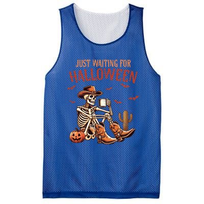 Just Waiting For Halloween Funny Skeleton Western Halloween Gift Mesh Reversible Basketball Jersey Tank