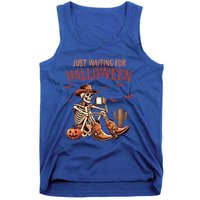 Just Waiting For Halloween Funny Skeleton Western Halloween Gift Tank Top