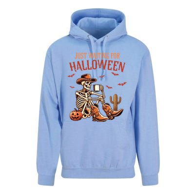 Just Waiting For Halloween Funny Skeleton Western Halloween Gift Unisex Surf Hoodie