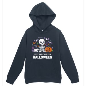 Just Waiting For Halloween Spooky Season Skeleton Coffee Great Gift Urban Pullover Hoodie