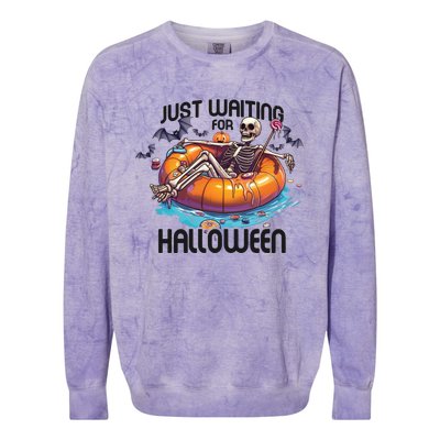 Just Waiting For Halloween Skeleton Funny Colorblast Crewneck Sweatshirt