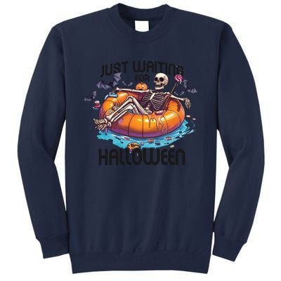 Just Waiting For Halloween Skeleton Funny Tall Sweatshirt