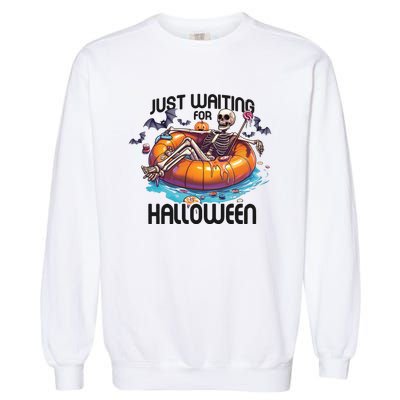 Just Waiting For Halloween Skeleton Funny Garment-Dyed Sweatshirt