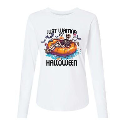 Just Waiting For Halloween Skeleton Funny Womens Cotton Relaxed Long Sleeve T-Shirt