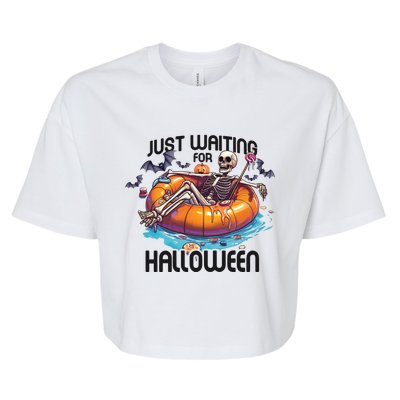 Just Waiting For Halloween Skeleton Funny Bella+Canvas Jersey Crop Tee