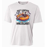 Just Waiting For Halloween Skeleton Funny Cooling Performance Crew T-Shirt