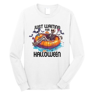 Just Waiting For Halloween Skeleton Funny Long Sleeve Shirt