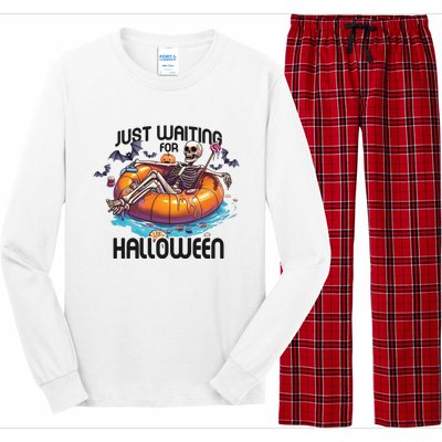 Just Waiting For Halloween Skeleton Funny Long Sleeve Pajama Set