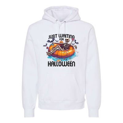 Just Waiting For Halloween Skeleton Funny Premium Hoodie