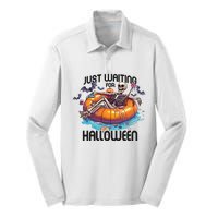 Just Waiting For Halloween Skeleton Funny Silk Touch Performance Long Sleeve Polo