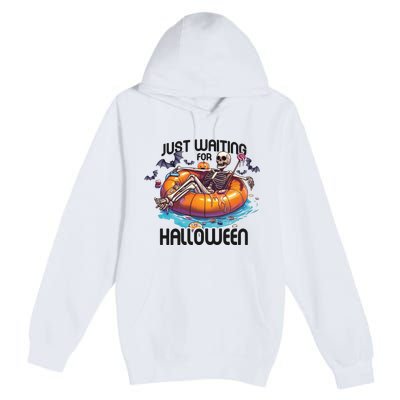 Just Waiting For Halloween Skeleton Funny Premium Pullover Hoodie