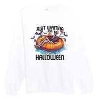 Just Waiting For Halloween Skeleton Funny Premium Crewneck Sweatshirt