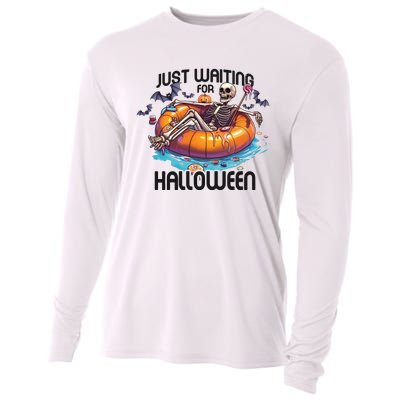 Just Waiting For Halloween Skeleton Funny Cooling Performance Long Sleeve Crew