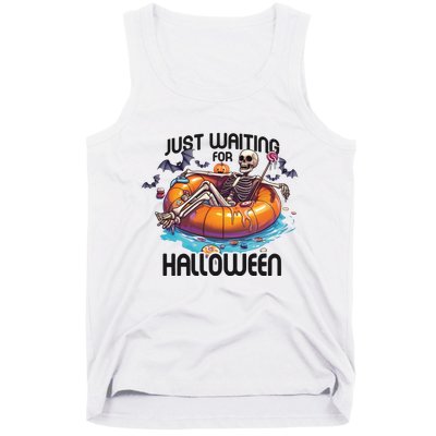 Just Waiting For Halloween Skeleton Funny Tank Top