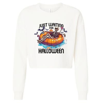 Just Waiting For Halloween Skeleton Funny Cropped Pullover Crew