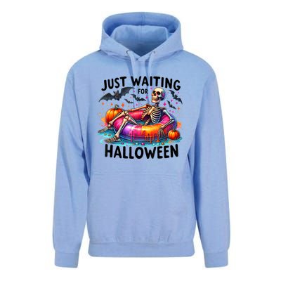 Just Waiting For Halloween Funny Skeleton Spooky Vibe Summer Gift Unisex Surf Hoodie