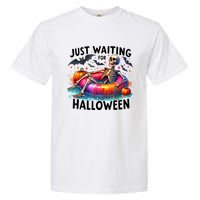 Just Waiting For Halloween Funny Skeleton Spooky Vibe Summer Gift Garment-Dyed Heavyweight T-Shirt