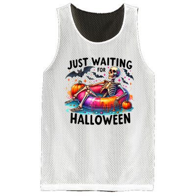 Just Waiting For Halloween Funny Skeleton Spooky Vibe Summer Gift Mesh Reversible Basketball Jersey Tank