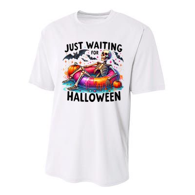 Just Waiting For Halloween Funny Skeleton Spooky Vibe Summer Gift Performance Sprint T-Shirt