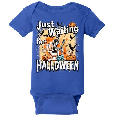 Just Waiting For Halloween Funny Skeleton Halloween Costume Cute Gift Baby Bodysuit