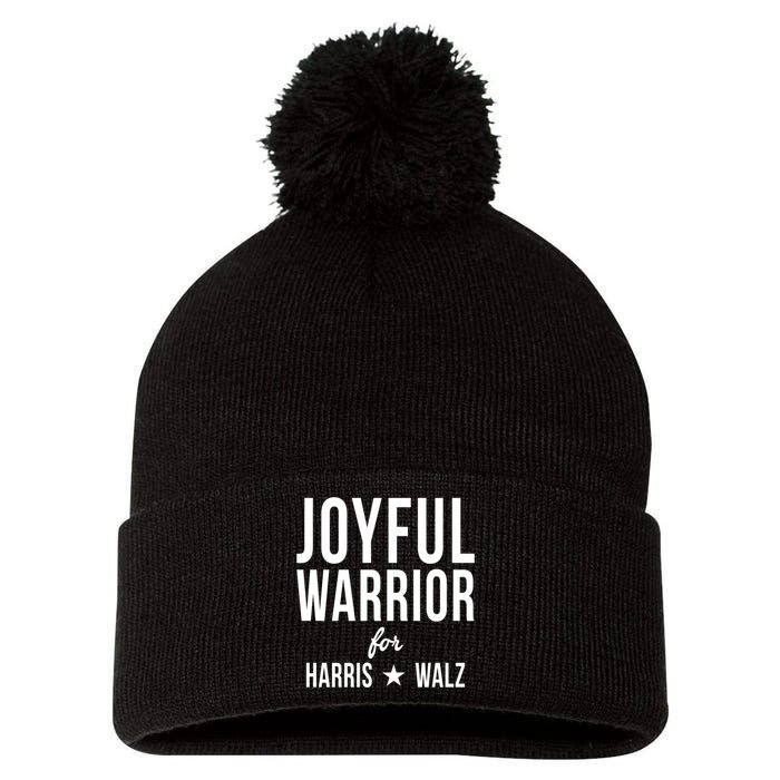 Joyful Warrior For Kamala Harris Tim Walz 2024 Pom Pom 12in Knit Beanie