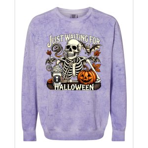 Just Waiting For Halloween Skeleton Coffee Spooky Season Gift Colorblast Crewneck Sweatshirt