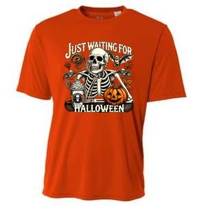 Just Waiting For Halloween Skeleton Coffee Spooky Season Gift Cooling Performance Crew T-Shirt