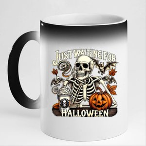 Just Waiting For Halloween Skeleton Coffee Spooky Season Gift 11oz Black Color Changing Mug