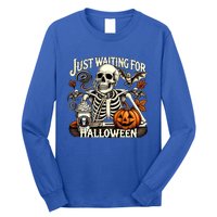 Just Waiting For Halloween Skeleton Coffee Spooky Season Gift Long Sleeve Shirt