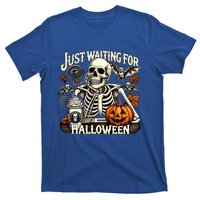 Just Waiting For Halloween Skeleton Coffee Spooky Season Gift T-Shirt