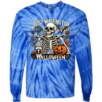 Just Waiting For Halloween Skeleton Coffee Spooky Season Gift Tie-Dye Long Sleeve Shirt